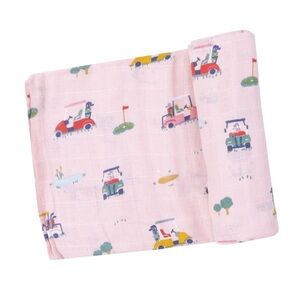 Angel Dear Organic Cotton Swaddle Blanket Golf Cart Cuties Pink 47”x47”